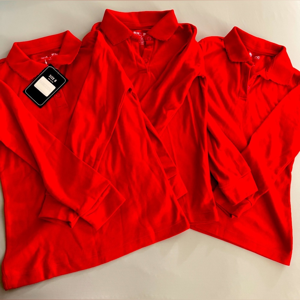 Girls Beverly Hills Polo- 3 Size 8 Red Full sleeves uniform shirts
